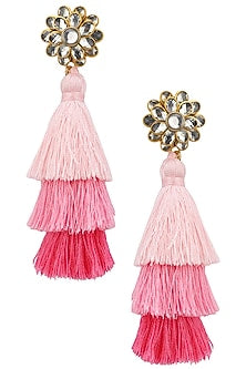 Gold Plated Hues Of Pink Tasseled Earrings