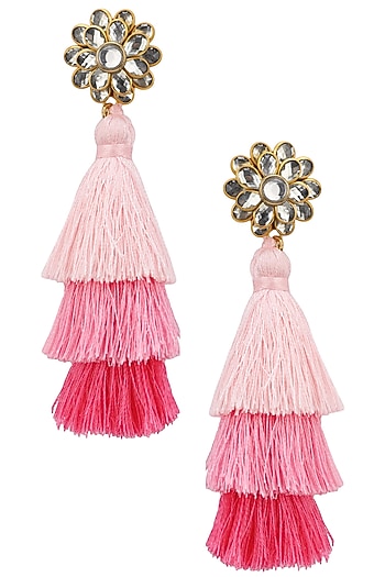 Gold Plated Hues Of Pink Tasseled Earrings