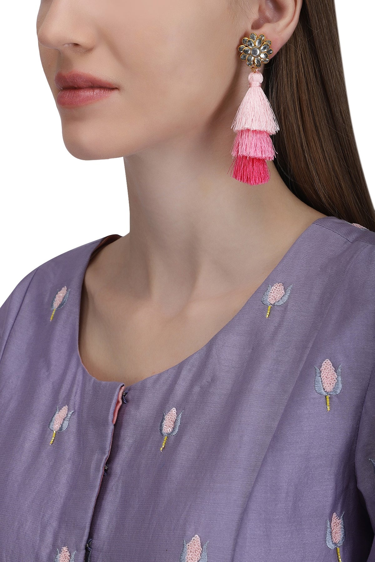Gold Plated Hues Of Pink Tasseled Earrings