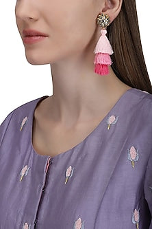 Gold Plated Hues Of Pink Tasseled Earrings