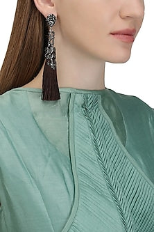 Gunmetal Plated Brown Sequins Tasseled Earrings