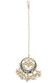 Gold Finish Blue Sapphire Maangtikka