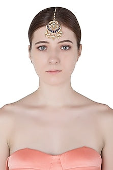 Gold Finish Blue Sapphire Maangtikka