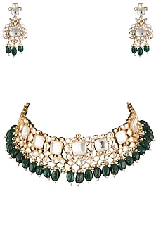 Gold Plated Jadtar Stone Choker Necklace Set