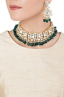 Gold Plated Jadtar Stone Choker Necklace Set