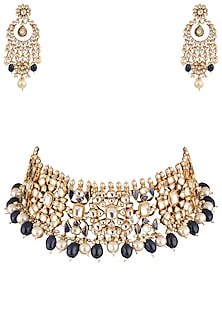 Gold Plated Semi-Precious Stones and Pearl Choker Necklace Set