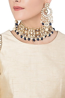 Gold Plated Semi-Precious Stones and Pearl Choker Necklace Set