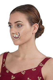 Gold Plated Pink and White Nath