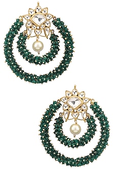 Gold Plated Green Bead Embellished Earrings