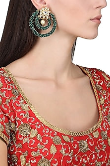 Gold Plated Green Bead Embellished Earrings