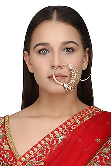 Gold Plated Green and White Nath