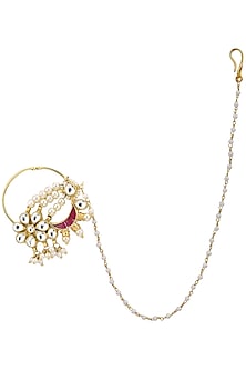 Gold Plated Red and White Nath