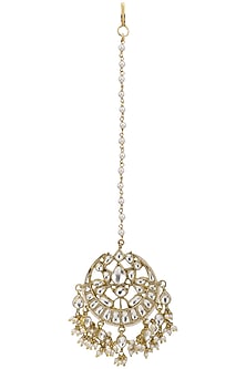 Gold Plated White Jadtar Maangtikka