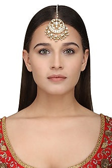 Gold Plated White Jadtar Maangtikka