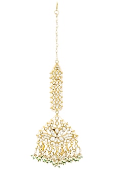 Gold Finish White Jadtar Stone Peacock Motif Maang Tikka