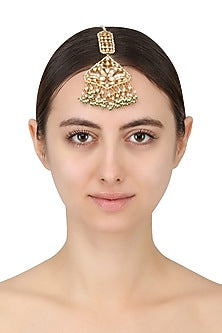 Gold Finish White Jadtar Stone Peacock Motif Maang Tikka