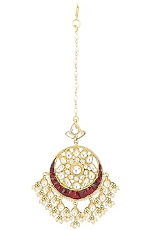 Gold Finish Red Stone Maang Tikka