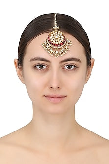 Gold Finish Red Stone Maang Tikka