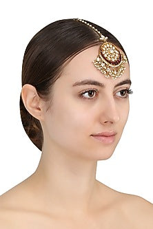 Gold Finish Red Stone Maang Tikka