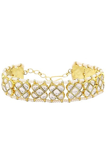 Gold Finish Wihte Jadtar Stone Single Line Bracelet