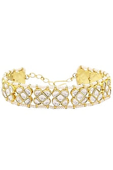 Gold Finish Wihte Jadtar Stone Single Line Bracelet