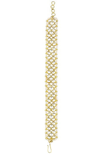 Gold Finish Wihte Jadtar Stone Single Line Bracelet