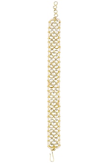 Gold Finish Wihte Jadtar Stone Single Line Bracelet