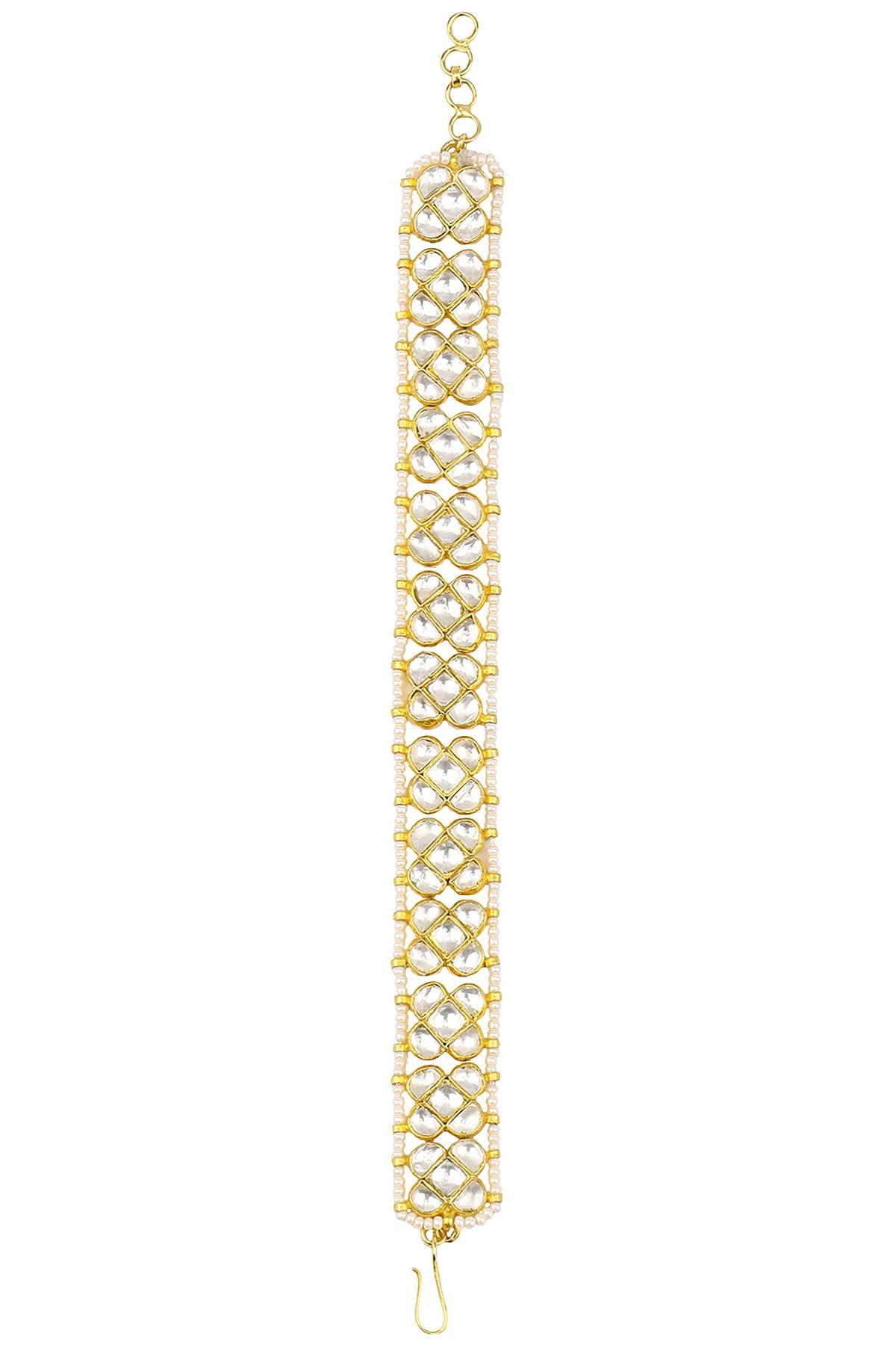 Gold Finish Wihte Jadtar Stone Single Line Bracelet