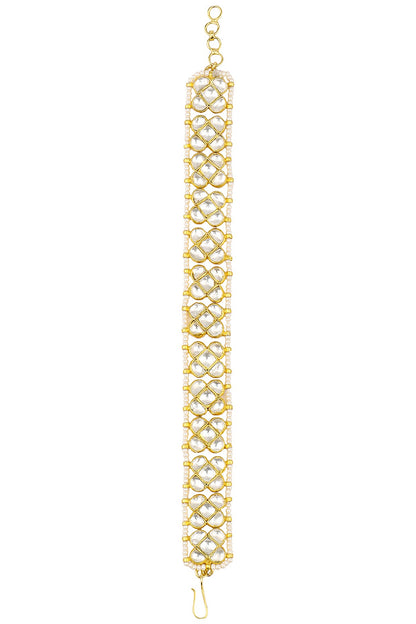 Gold Finish Wihte Jadtar Stone Single Line Bracelet