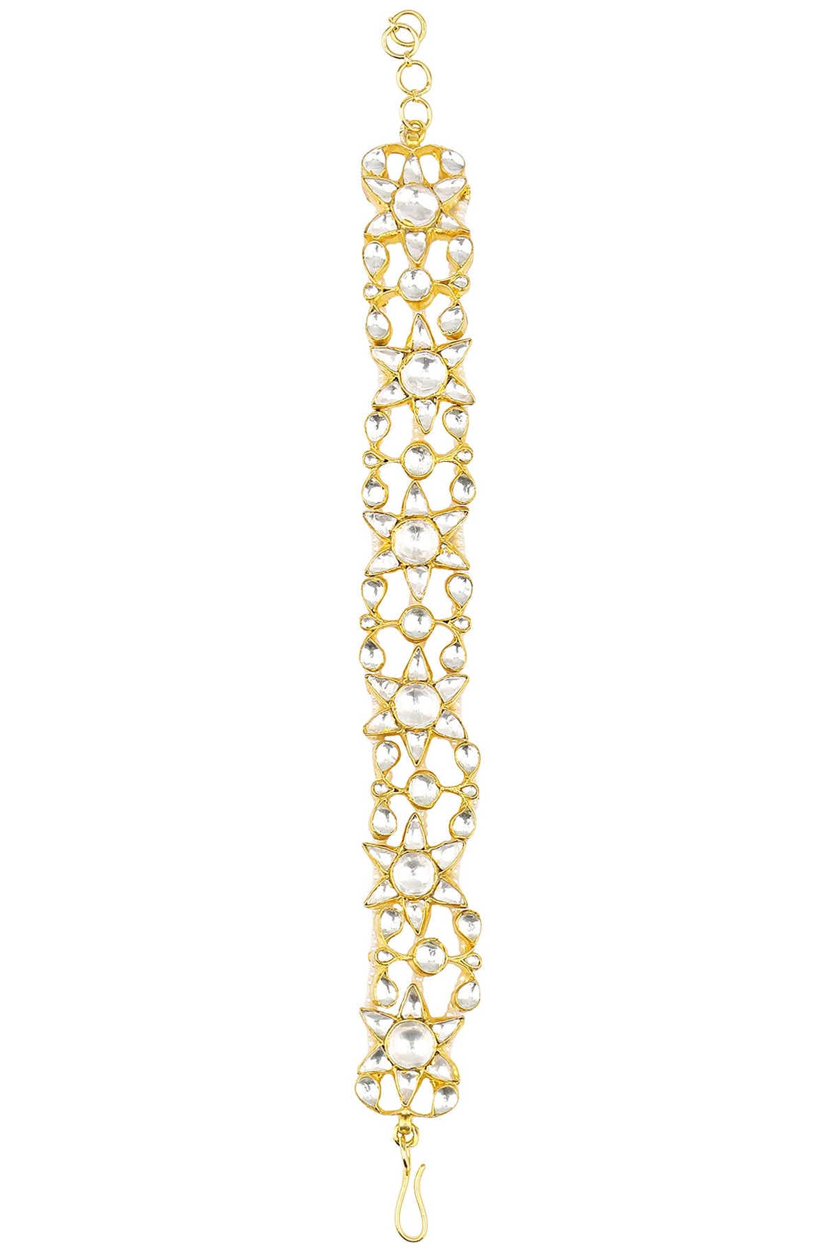 Gold Finish White Jadtar Stone Single Line Bracelet