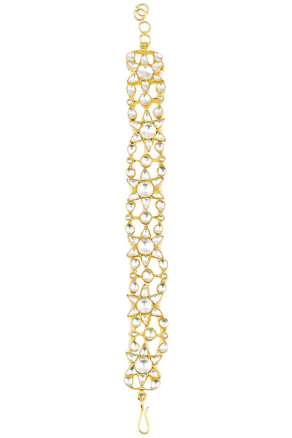 Gold Finish White Jadtar Stone Single Line Bracelet