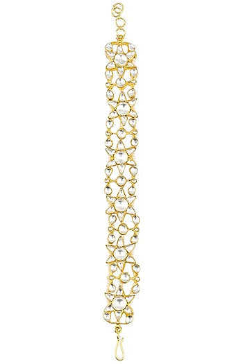 Gold Finish White Jadtar Stone Single Line Bracelet