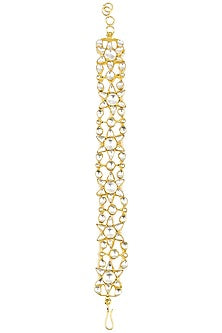 Gold Finish White Jadtar Stone Single Line Bracelet