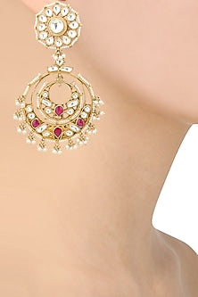 Gold Plated Pearl and Jadtar Stones Chandbali Earrings