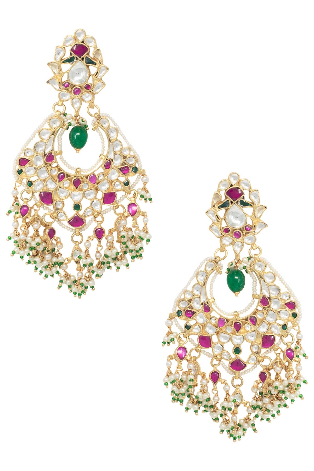 Gold Plated Pink and White Stones Chandbali Earrings
