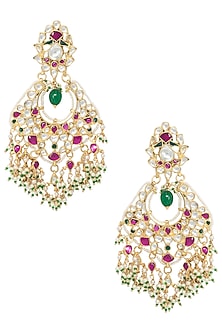 Gold Plated Pink and White Stones Chandbali Earrings