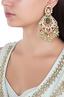 Gold Plated Pink and White Stones Chandbali Earrings