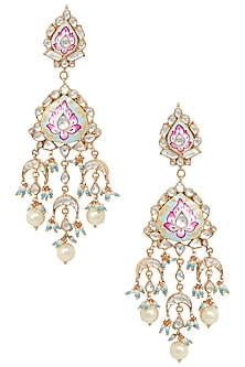 Gold Plated Pink and Firozi Meena Earrings