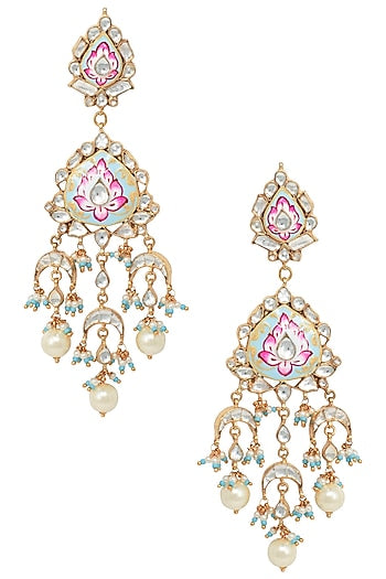 Gold Plated Pink and Firozi Meena Earrings