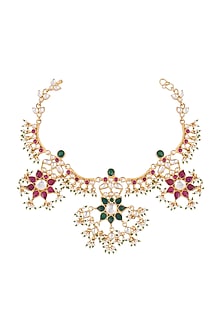 22Kt Gold Plated Multi Colored Stone & Pearl Anklet