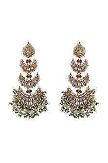 Gold Plated Pink Jadtar Chandbaali Earrings