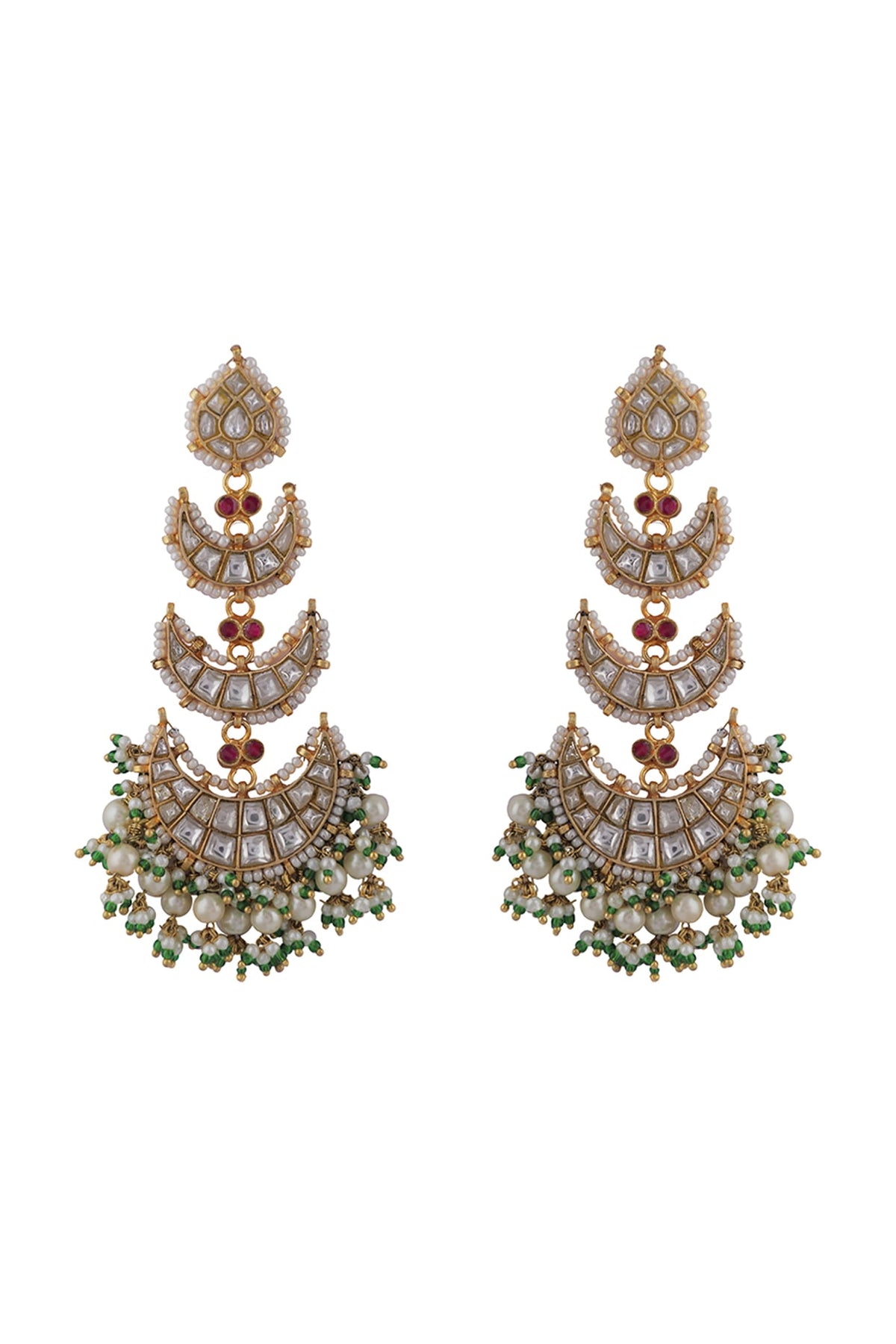 Gold Plated Pink Jadtar Chandbaali Earrings