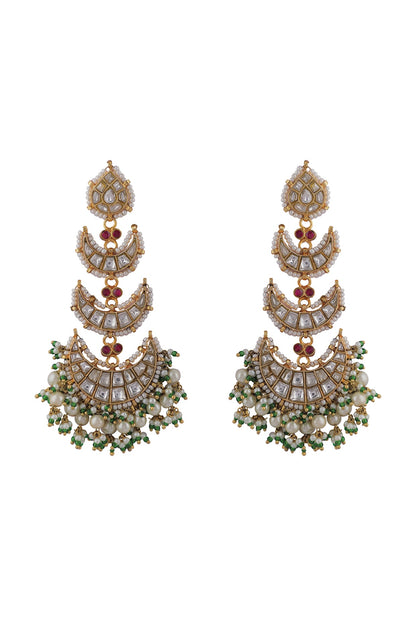 Gold Plated Pink Jadtar Chandbaali Earrings