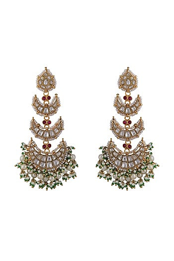 Gold Plated Pink Jadtar Chandbaali Earrings
