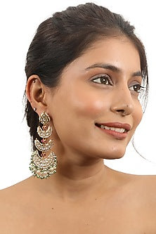 Gold Plated Pink Jadtar Chandbaali Earrings