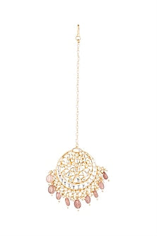 Matte Gold Plated Pink Beaded Maang Tikka