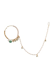 Matte Gold Plated Green Beaded Nose Ring