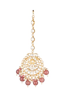 Matte Gold Plated Pastel Pink Beaded Maang Tikka