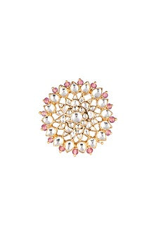 Matte Gold Plated Light Pink Beaded Ring
