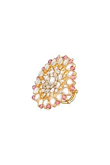 Matte Gold Plated Light Pink Beaded Ring